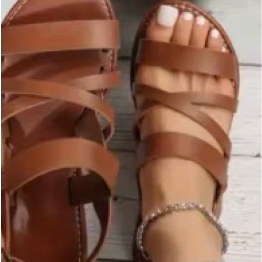 Brand new Brown Strappy Sandals size 9.5 Women's (accurate to size)